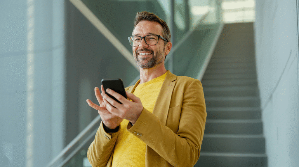 Man using smartphone, symbolizing financial planning and strategic investment decisions.